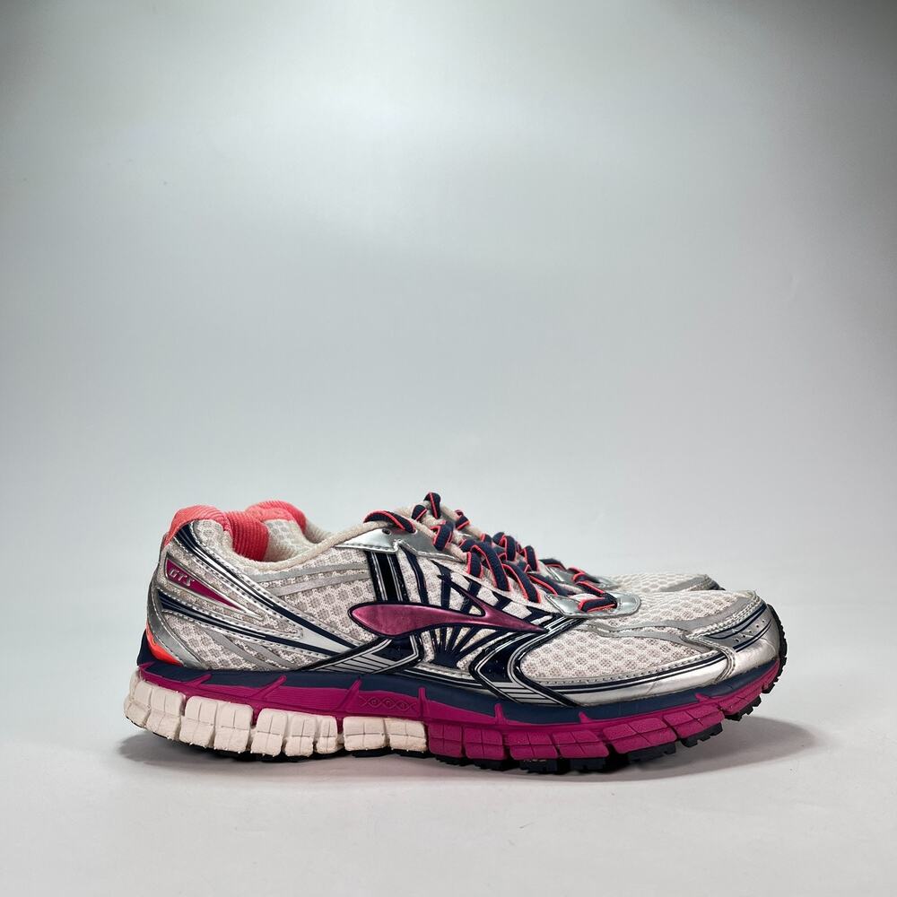 Brooks Adrenaline GTS 14 Silver Magenta Running Shoes 1201512A581 Womens Size 10